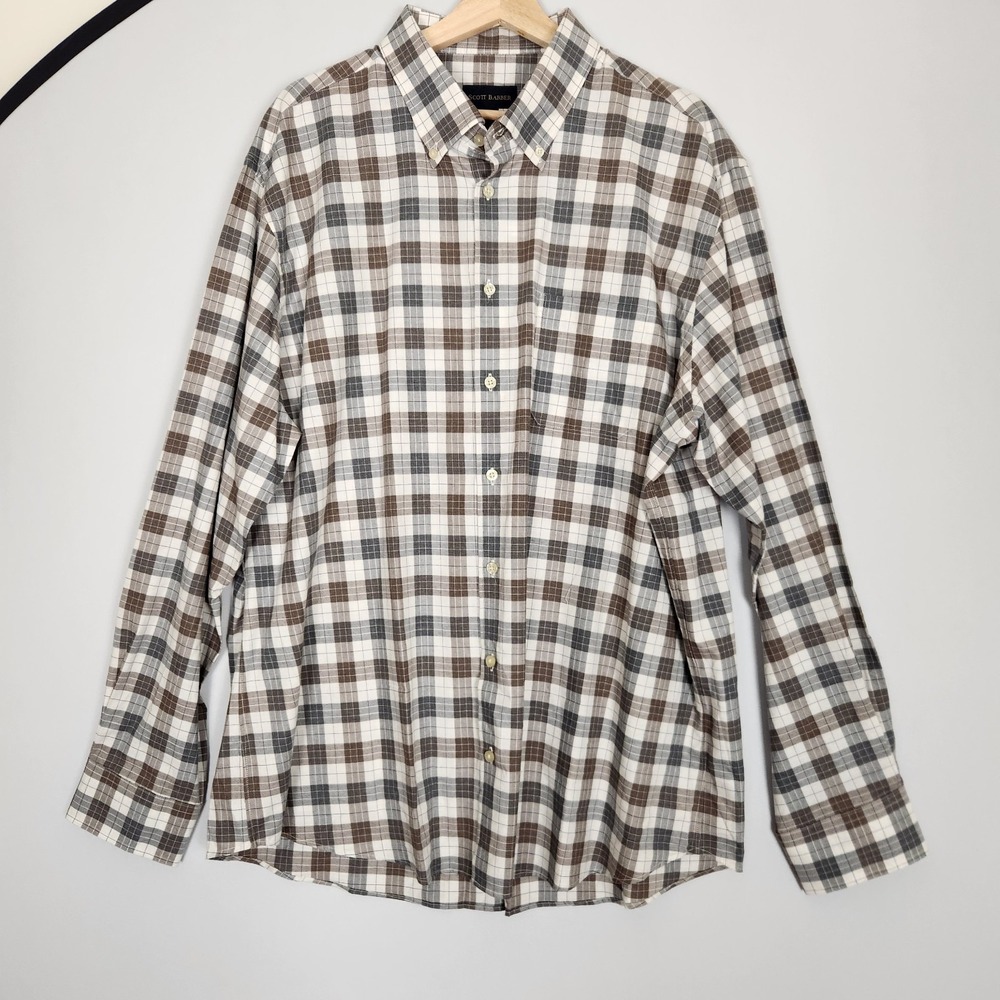 NWT SCOTT BARBER Plaid Check Casual Button Up Shirt Men XXL 100% Cotton